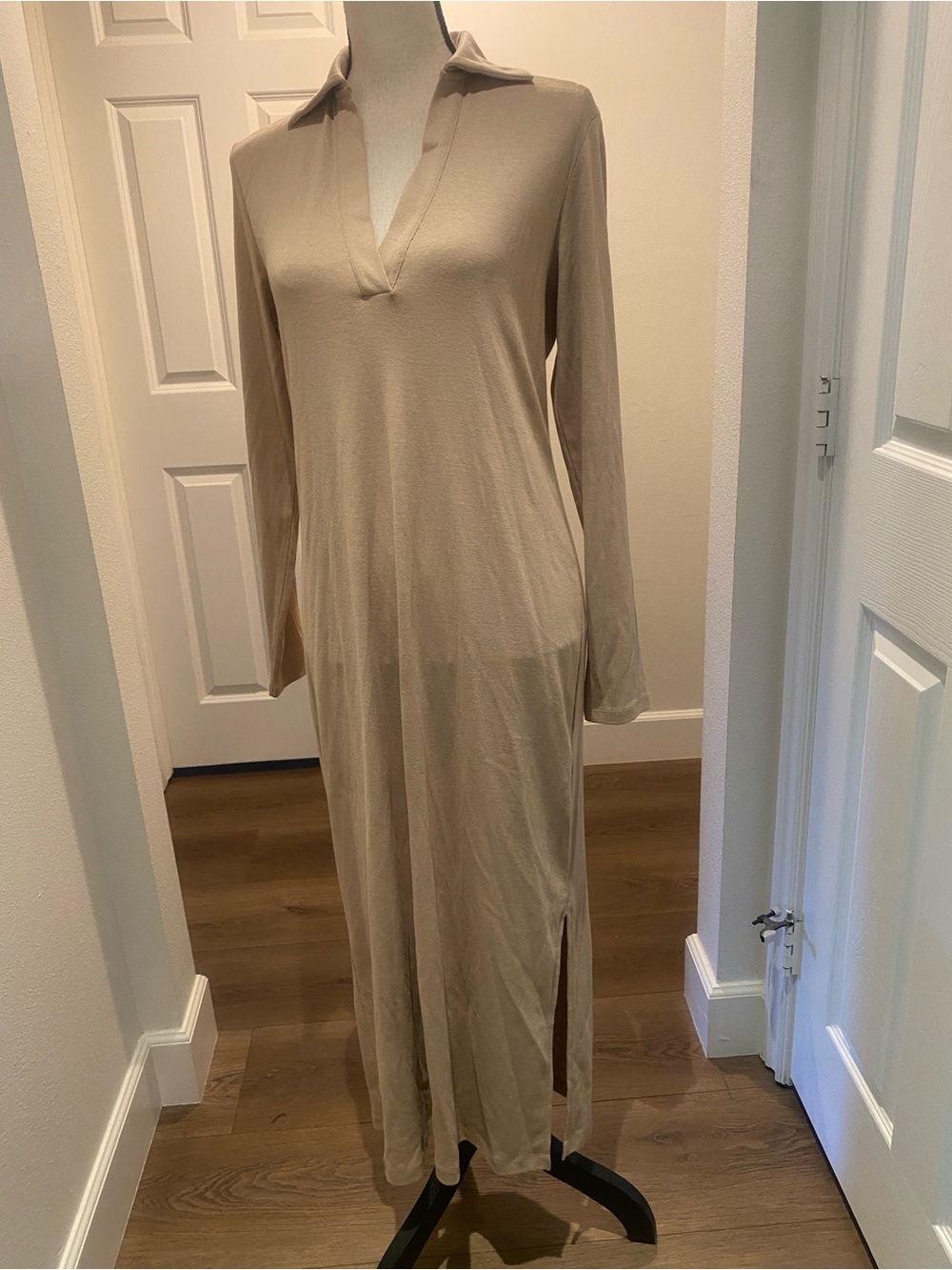 Vince Tan Long Sleeve Collared Polo Midi Long Shirt Dress NEW size medium - Picture 13 of 15